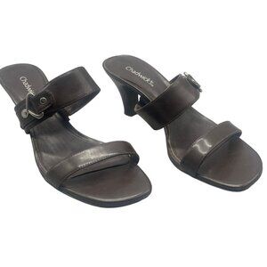 chadwick's sip on sandal chunk 2" heels brown open toed straps size 8m READ